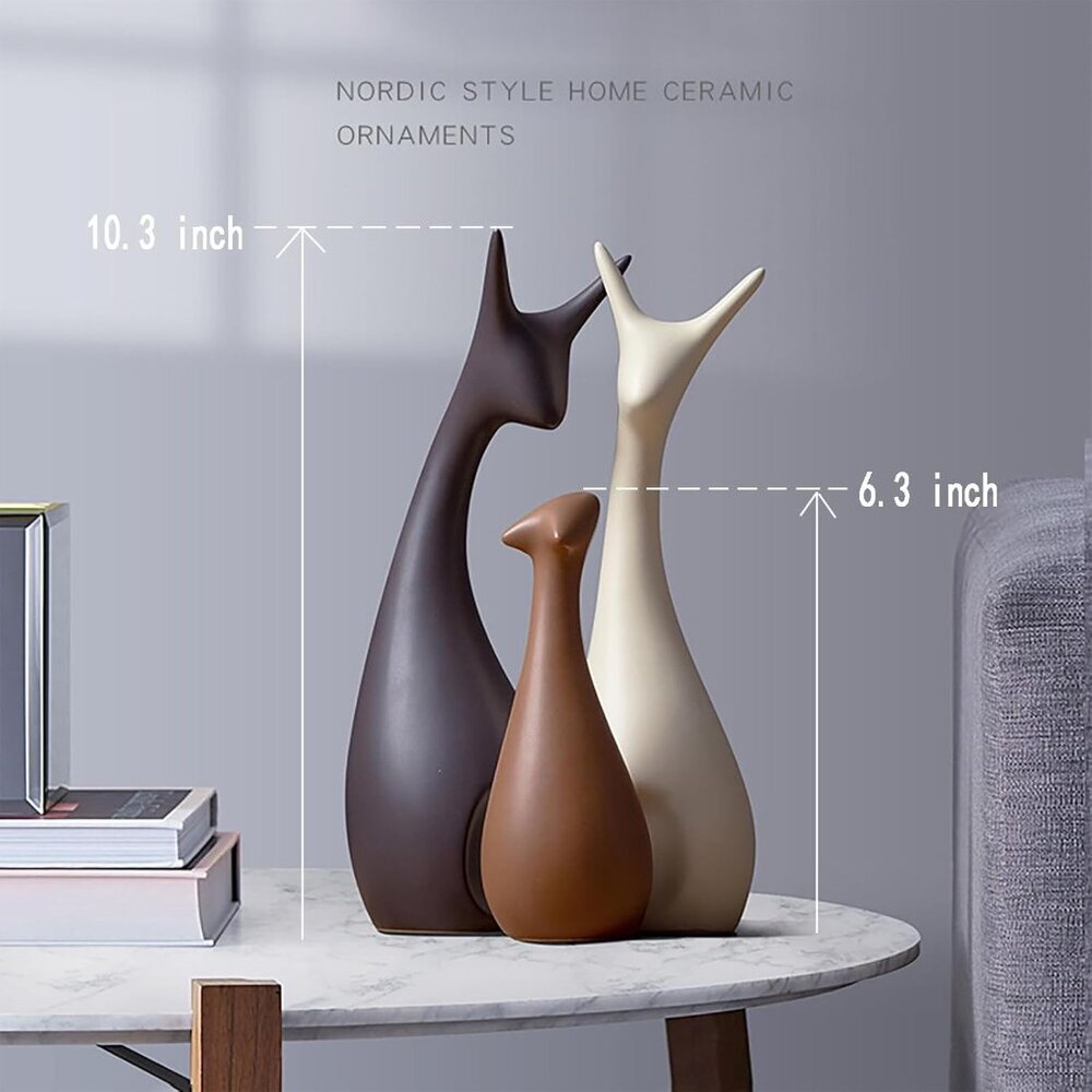 Ceramic Deer Family Statue Sculpture Mom Dad and Baby Animal Porcelain Figurine - Picture 2 of 6